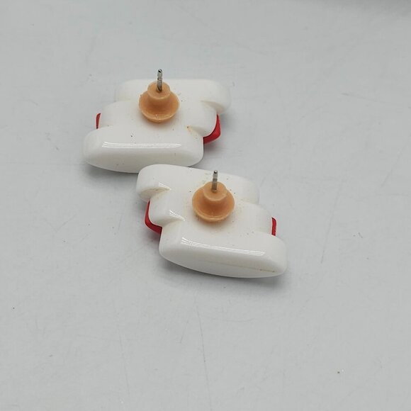 Vintage 1986 Avon Red White Spectator Lucite Beaded Earrings - Picture 4 of 5